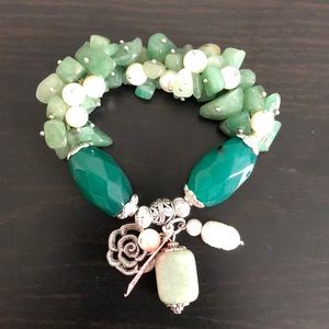 Aventurine Agate Faux Pearl Stretch Bracelet